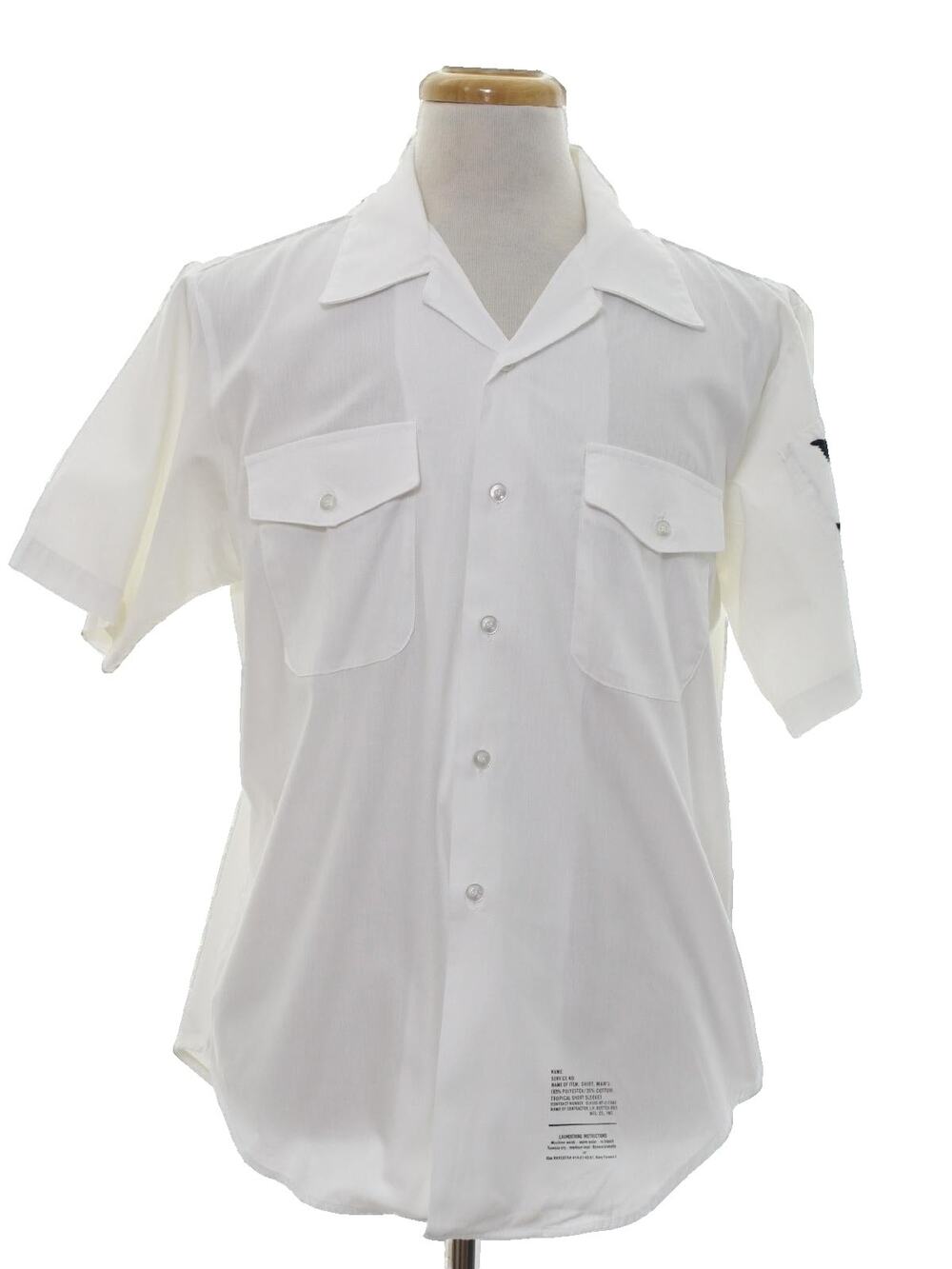 Vintage 80s US Navy White Uniform Shirt Petty Officer 1st Class Large